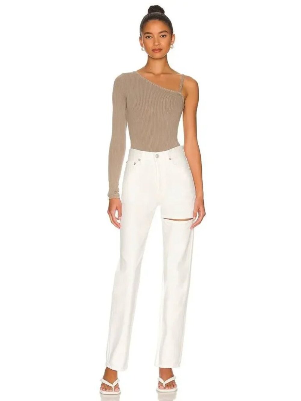 Agolde Lana Slice Jeans Button Fly in White Size 23